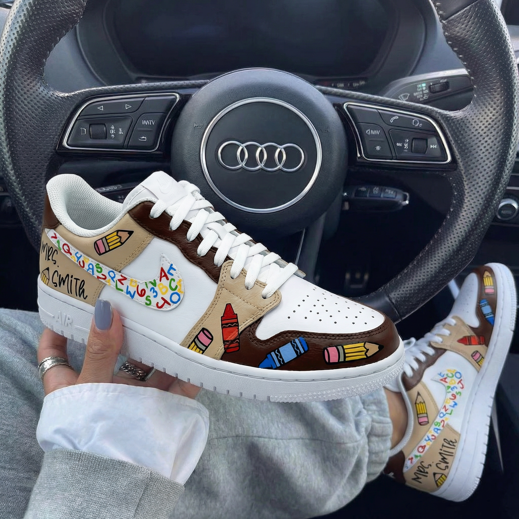 Brown Beige Crayon and Alphabet Custom Air Force 1-shecustomize