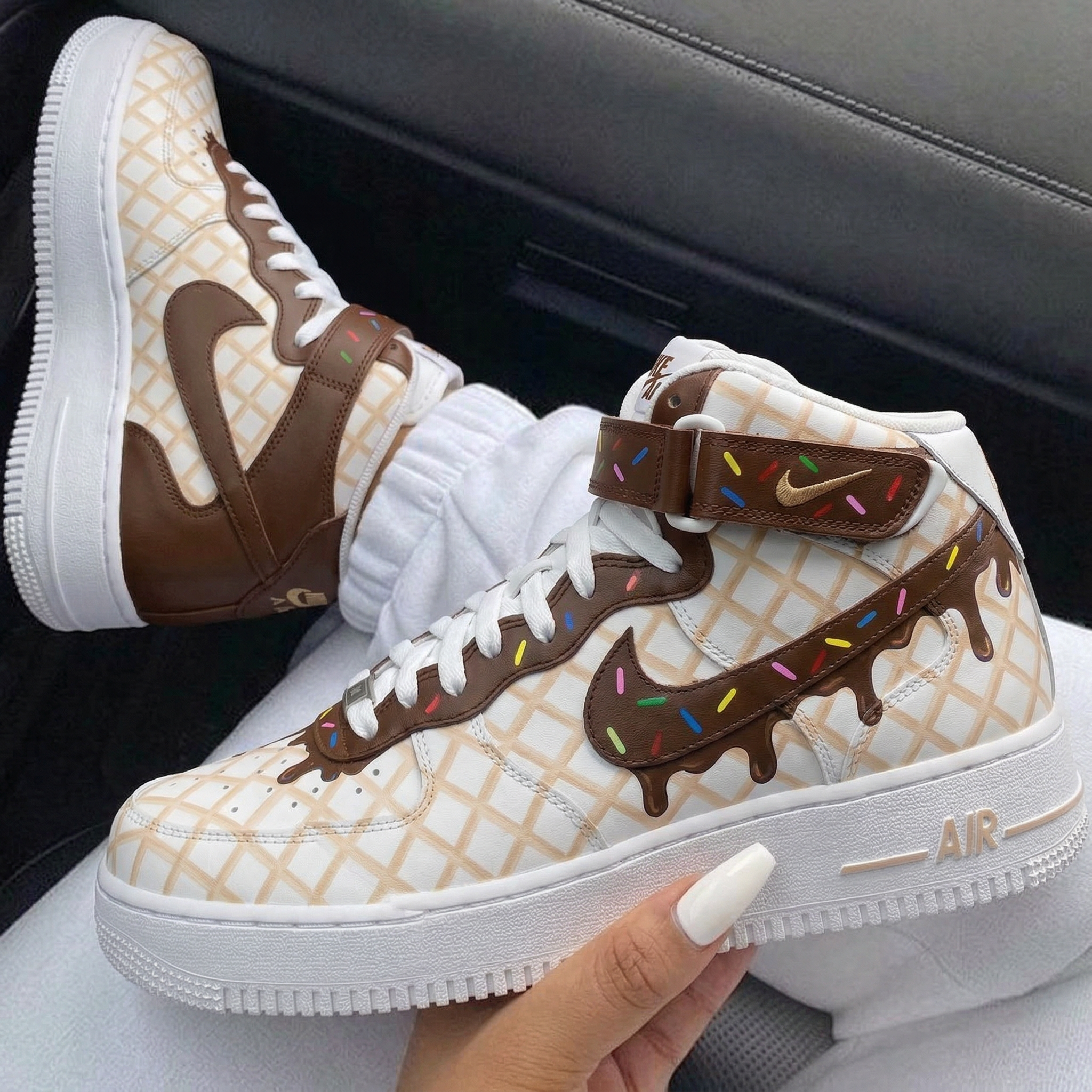 Brown Beige Waffle Chocolate Drizzle Colorful Sprinkles Custom Air Force 1-shecustomize