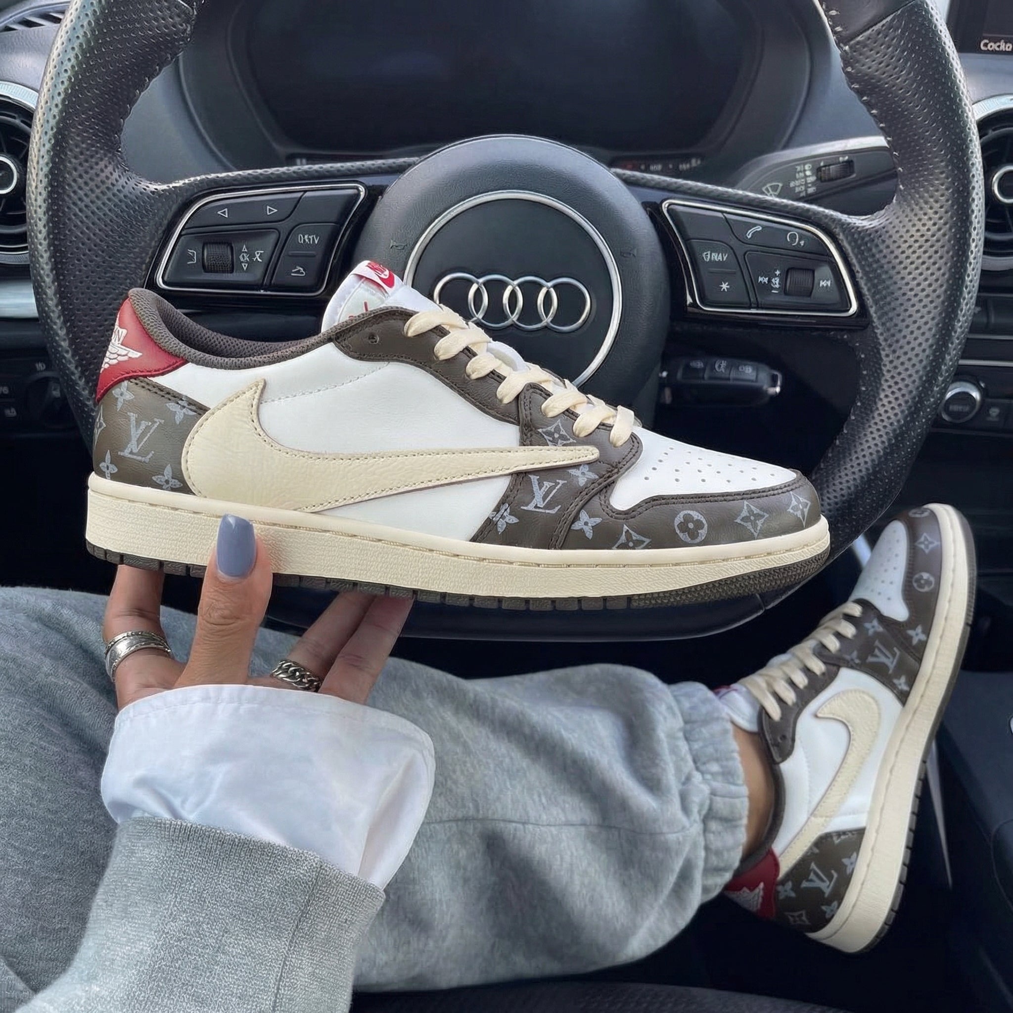 Brown LV Pattern Travis Scott Custom Air Jordan 1-shecustomize