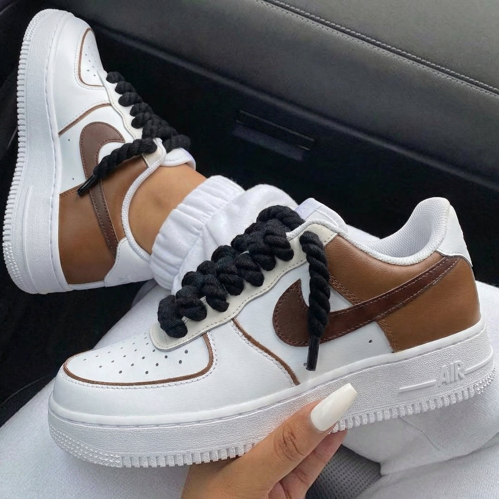 Brown White Custom Air Force 1 Thick Shoelaces-shecustomize