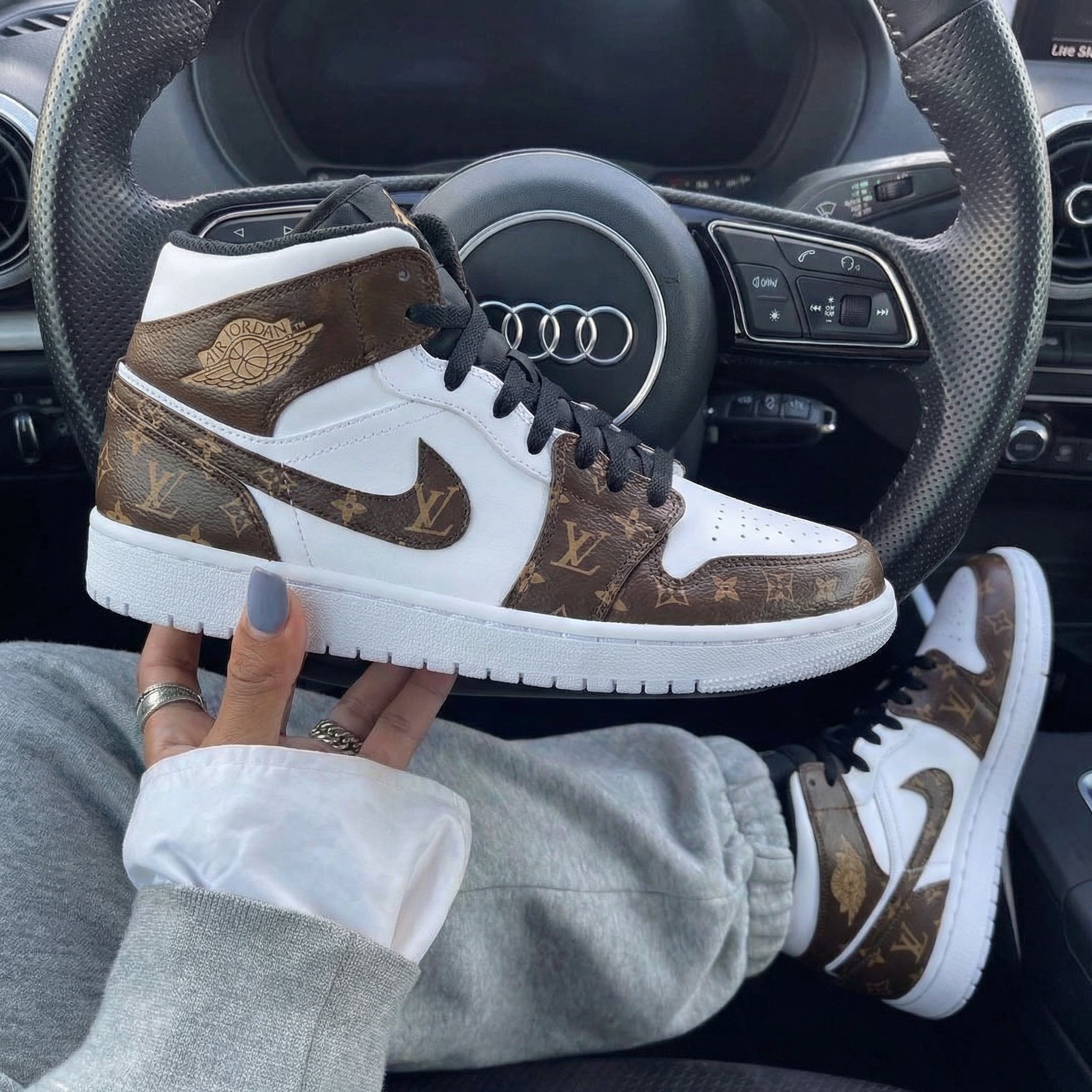 Brown White LV Monogram Custom Air Jordan 1-shecustomize