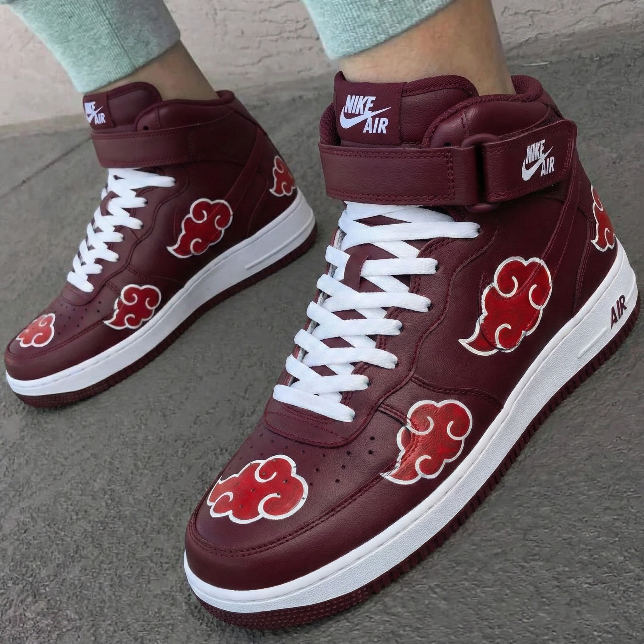 Burgundy Akatsuki Clouds Custom Air Force 1-shecustomize