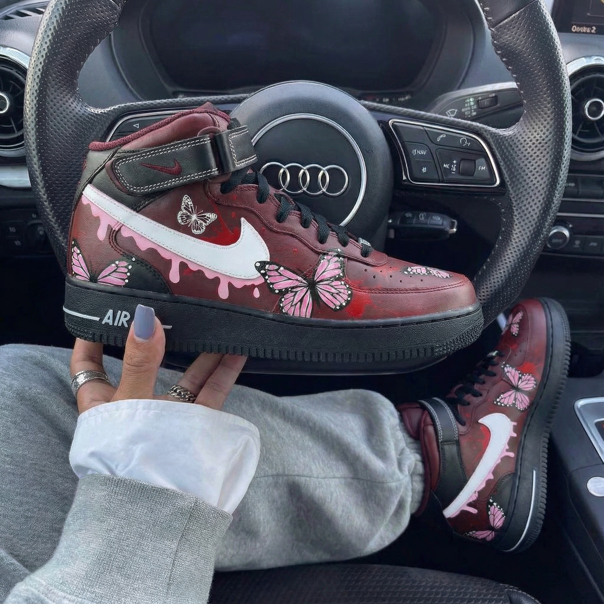 Burgundy Pink Butterflies Custom Air Force 1-shecustomize