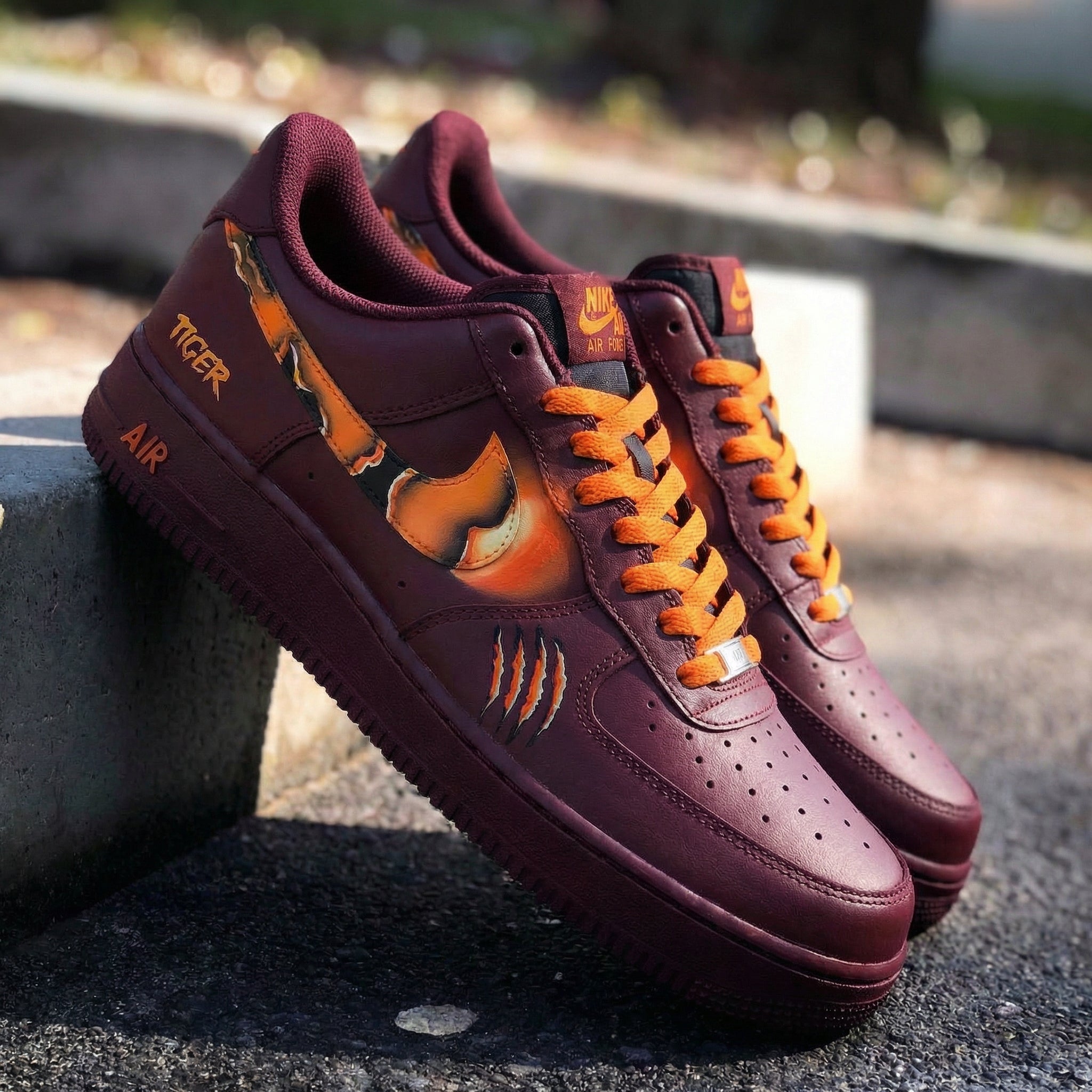 Burgundy Tiger Theme Custom Air Force 1-shecustomize