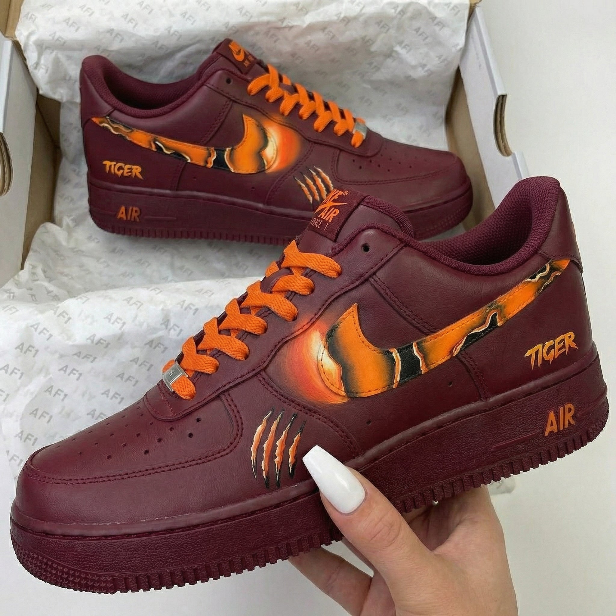 Burgundy Tiger Theme Custom Air Force 1-shecustomize