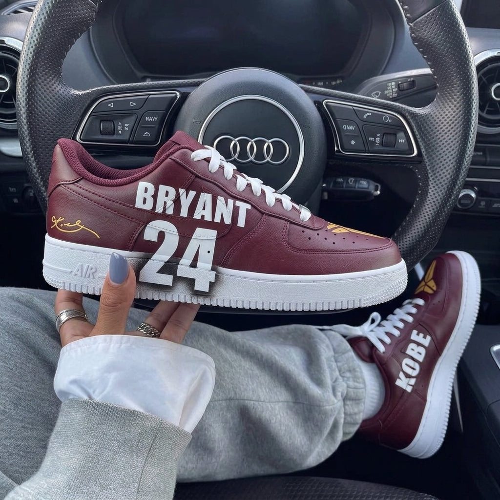 Burgundy White Kobe Printed Custom Air Force 1-shecustomize