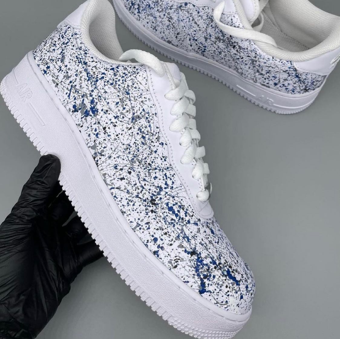 Cool Blue and Gray Paint Splatter Custom Air Force 1-shecustomize