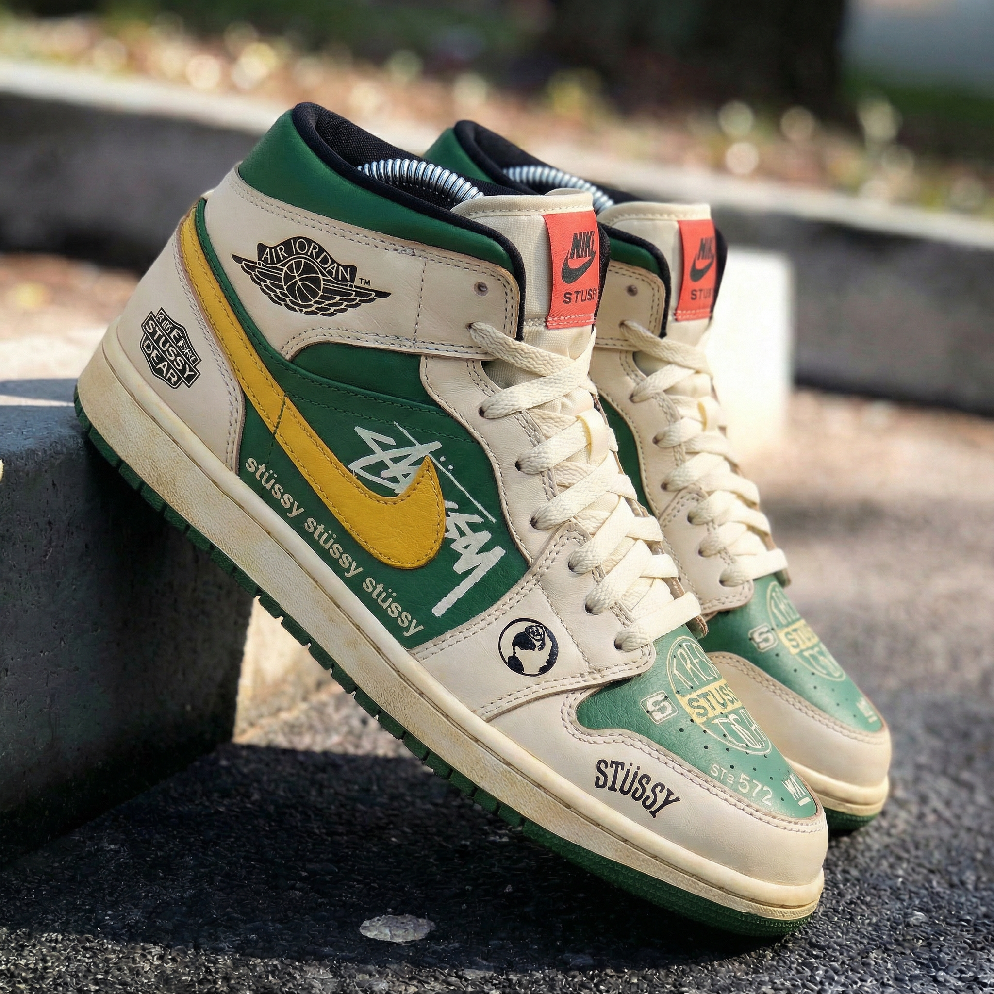 Cream Green Yellow Stussy - themed Custom Air Jordan 1-shecustomize
