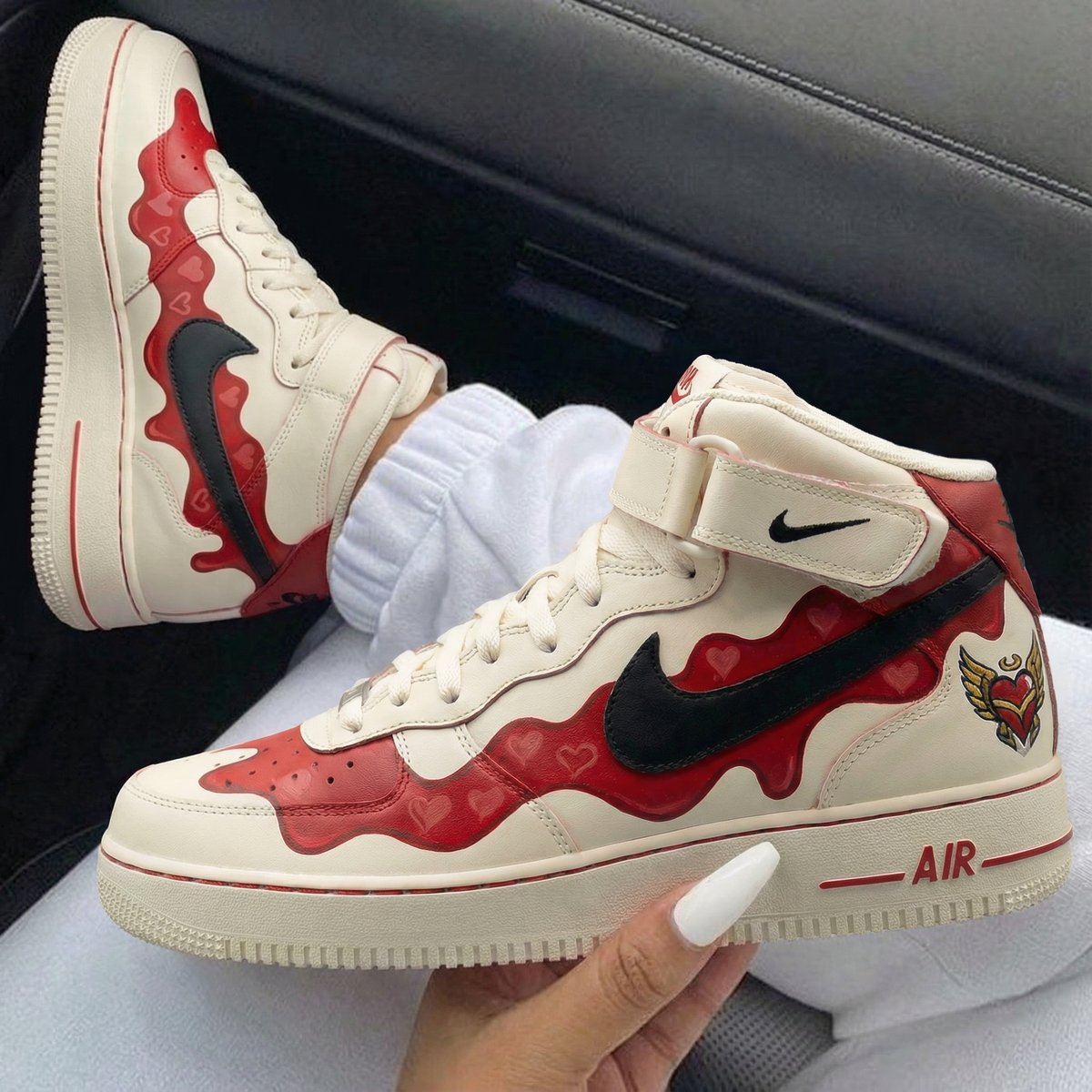 Cream Red Heart - shaped LV Pattern Custom Air Force 1 – SHECUSTOMIZE