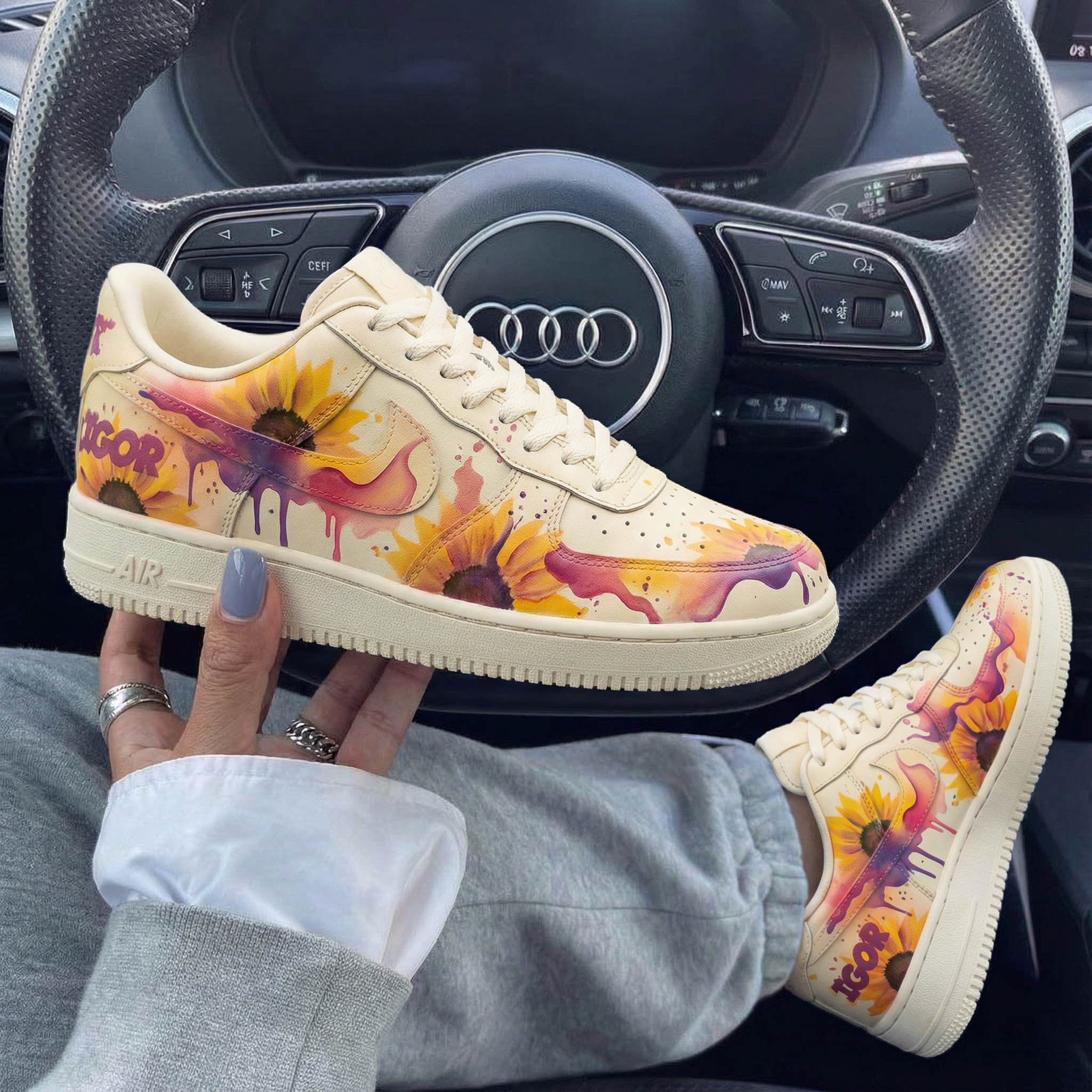 Cream Sunflower Splash Custom Air Force 1-shecustomize