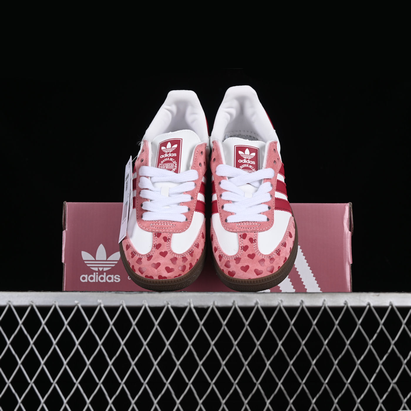Custom Adidas Baby Pink White Heart Pattern