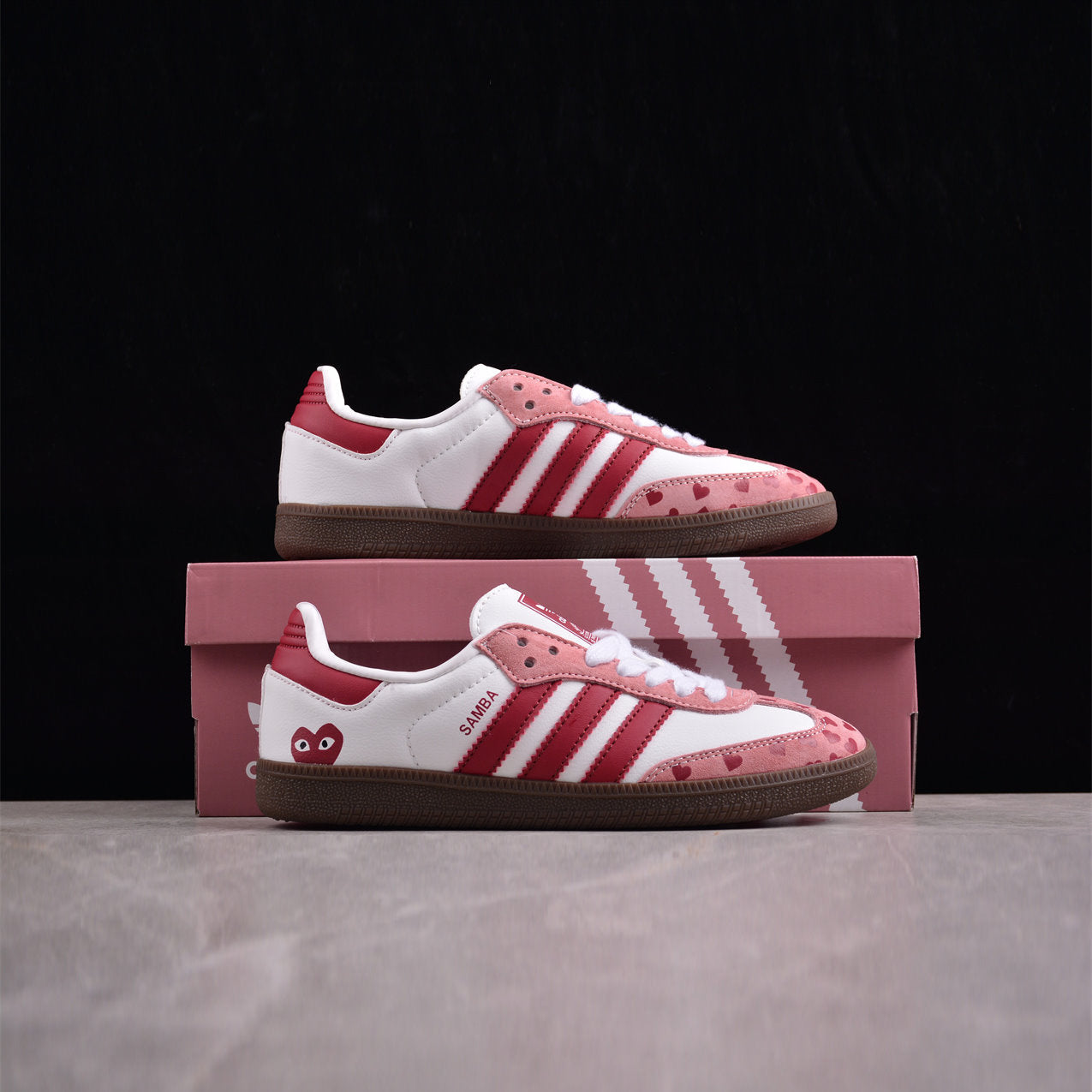 Custom Adidas Baby Pink White Heart Pattern