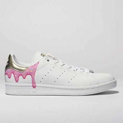 Custom Adidas White With Pink Drip Design-shecustomize