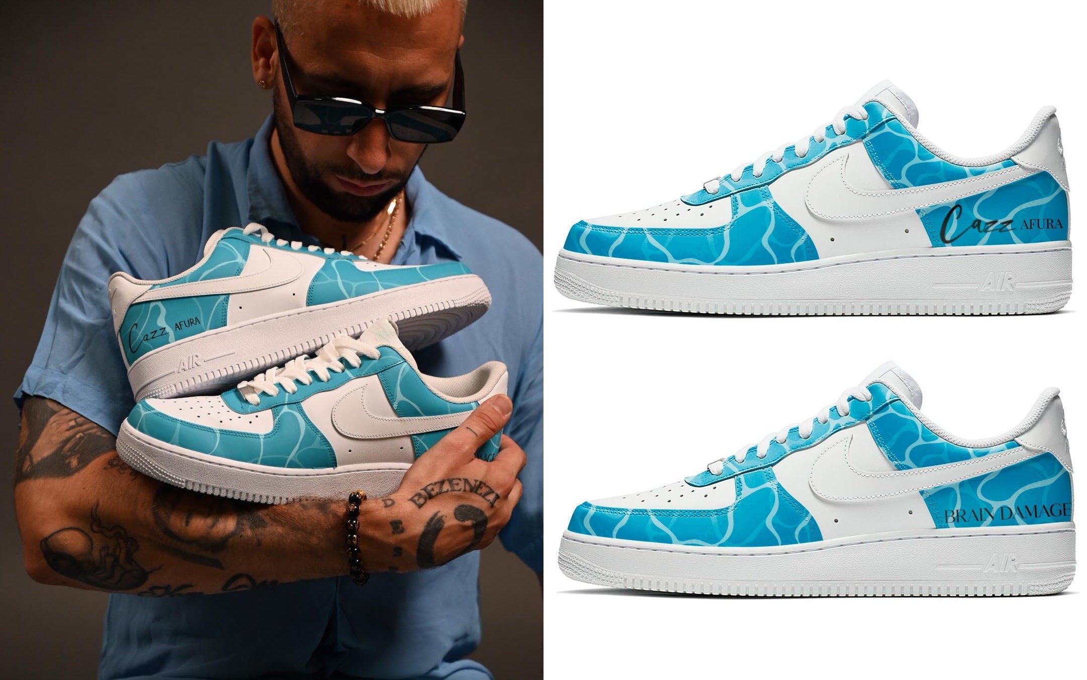 Custom Air Force 1 Baby Blue And White Wave Pattern