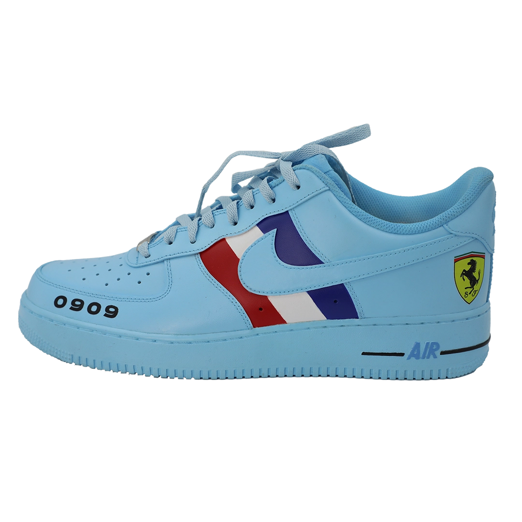 Custom Air Force 1 Baby Blue With Ferrari Logo And Stripes-shecustomize