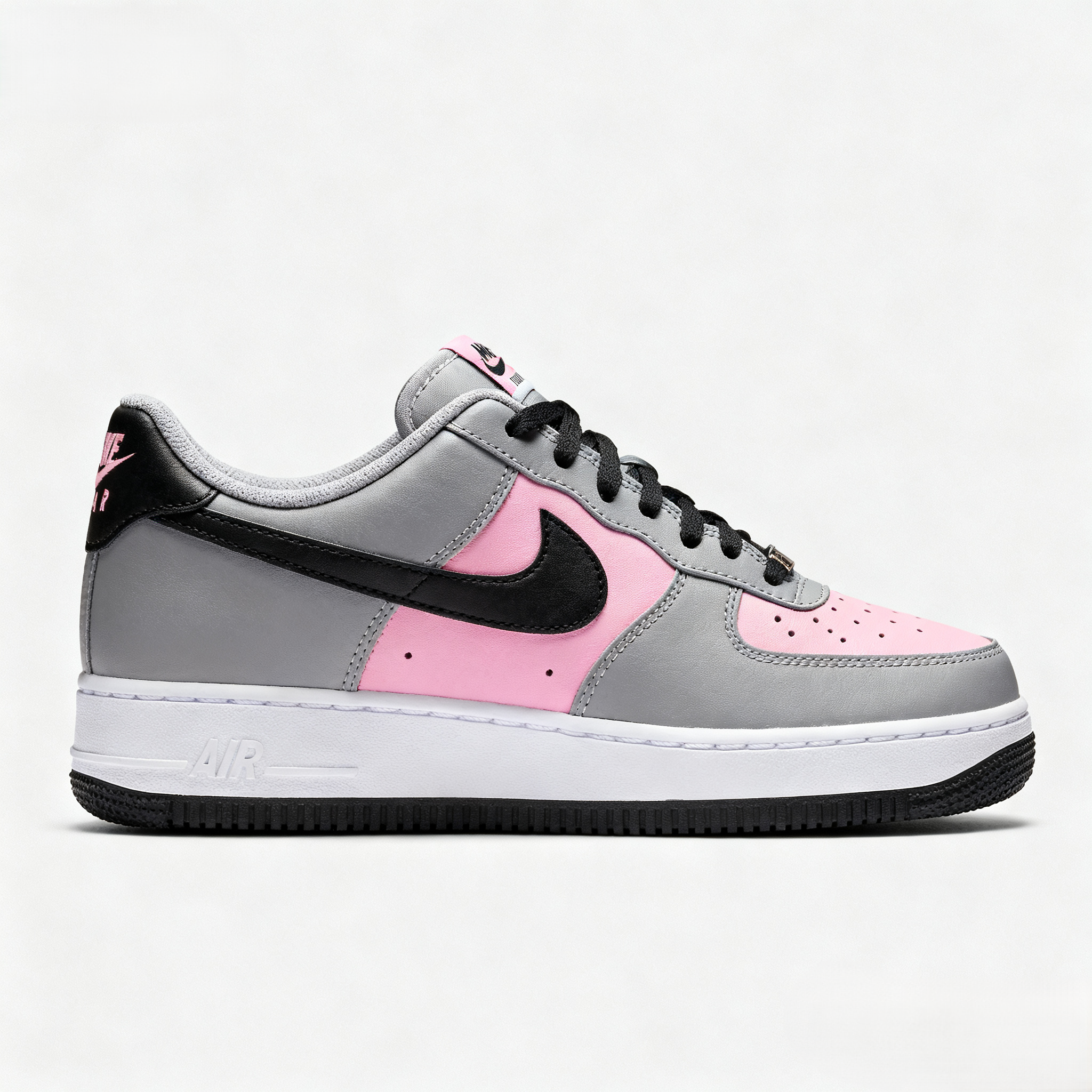 Custom Air Force 1 Baby Pink Gray Black Swoosh Design-shecustomize