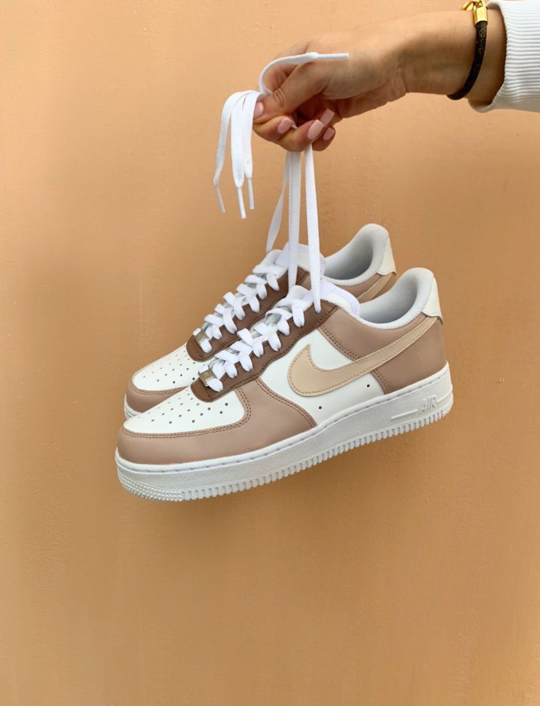 Custom Air Force 1 Beige Khaki White-shecustomize
