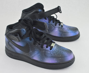Custom Air Force 1 Black And Purple Galaxy Print
