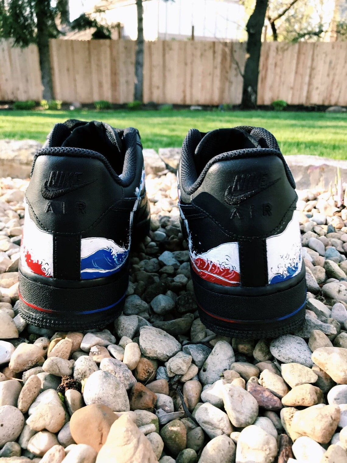 Custom Air Force 1 Black Blue Red Great Wave-shecustomize