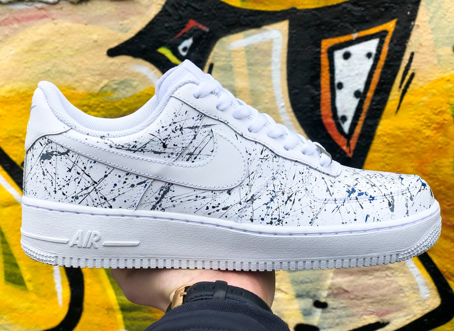Custom Air Force 1 Black Blue Splatter Pattern-shecustomize
