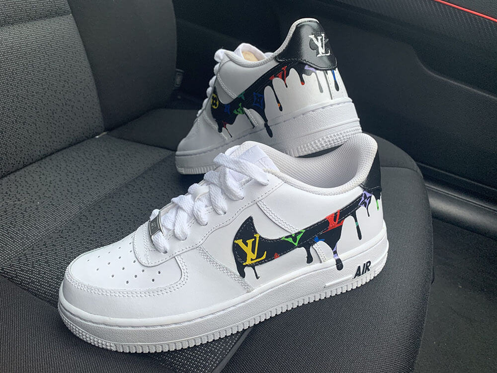 Custom Air Force 1 Black Dripping With Multicolor LV Pattern-shecustomize