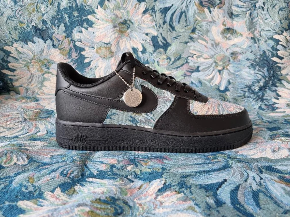 Custom Air Force 1 Black Floral Pattern-shecustomize