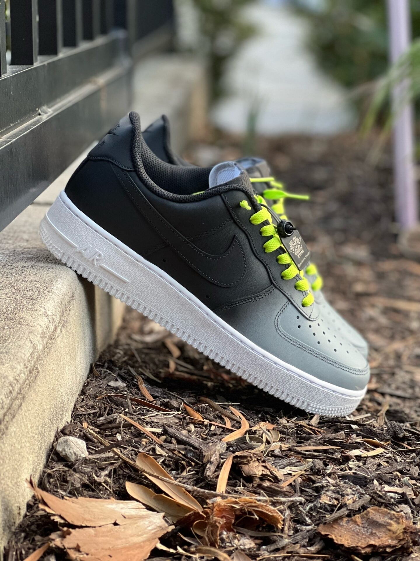 Custom Air Force 1 Black Gray With Neon Green Laces
