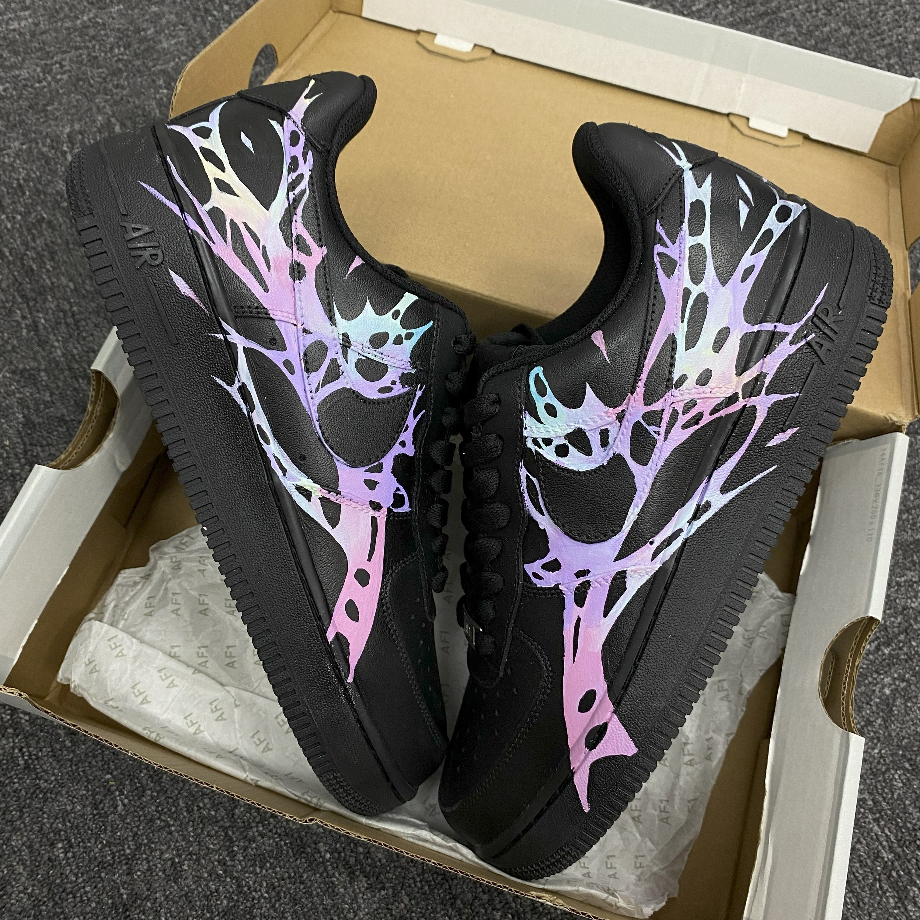 Custom Air Force 1 Black Pastel Pink And Purple Pattern