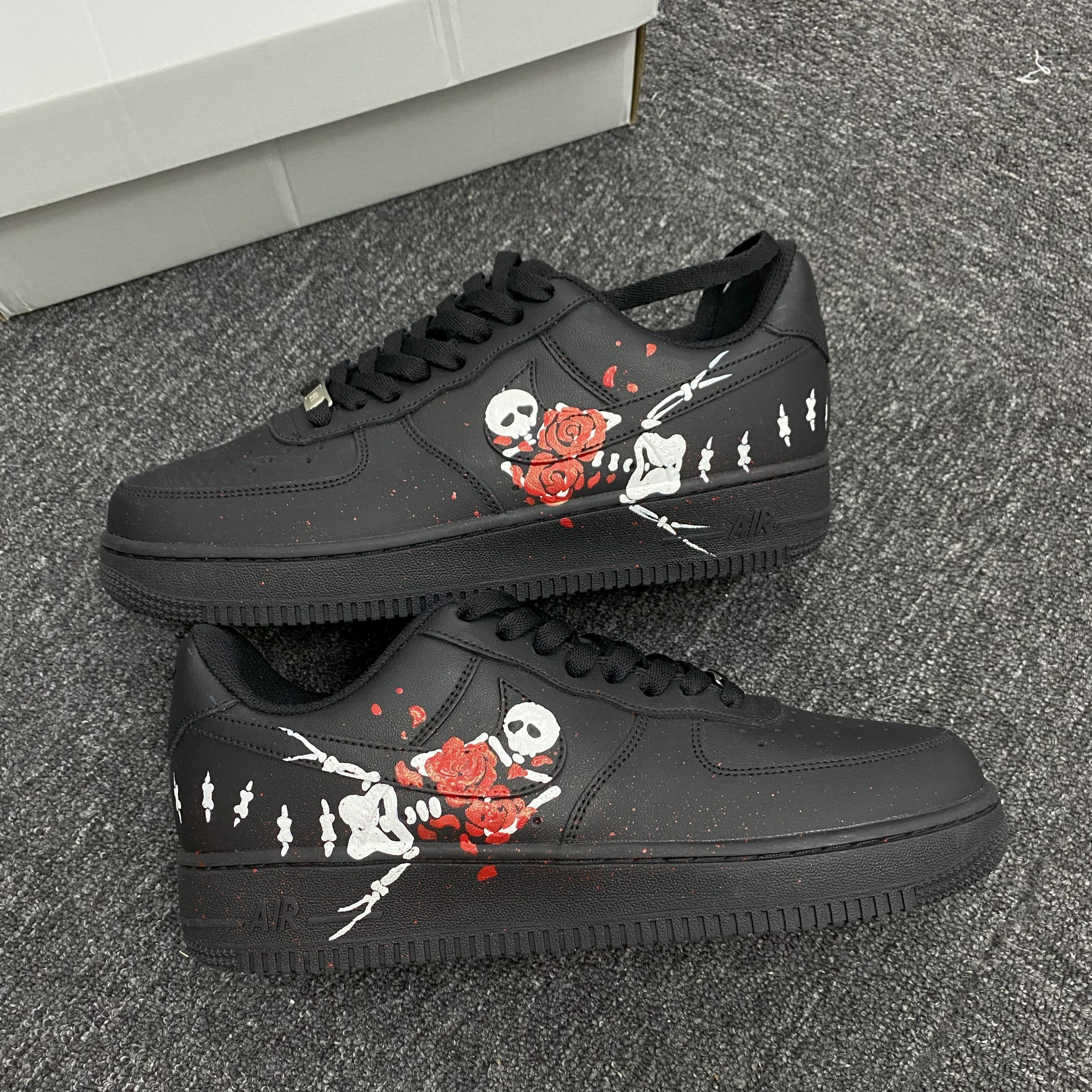 Custom Air Force 1 Black Skull And Red Rose
