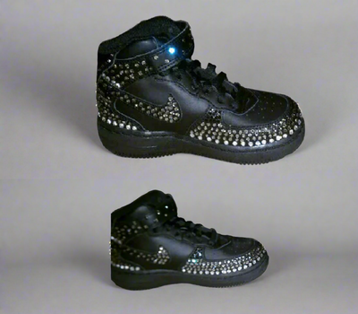 Custom Air Force 1 Black Studded Rhinestones Mid-shecustomize