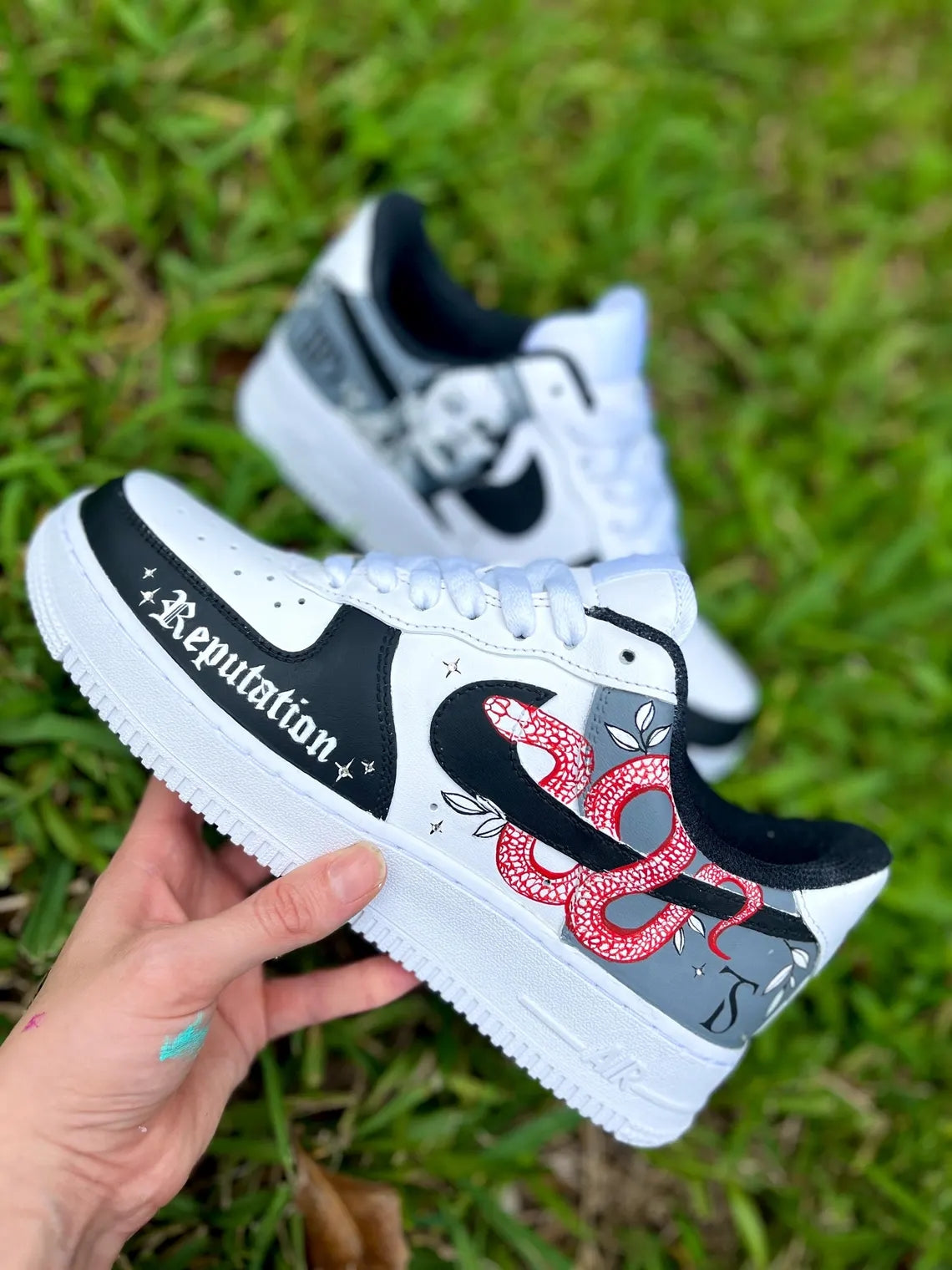 Custom Air Force 1 Black White Taylor Swift Reputation Theme-shecustomize