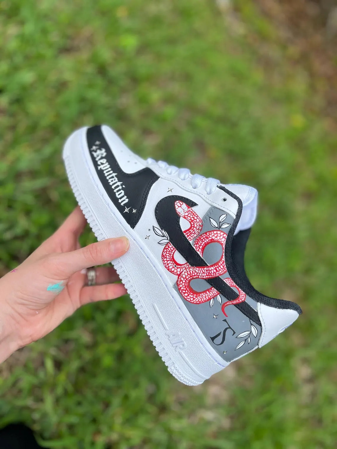 Custom Air Force 1 Black White Taylor Swift Reputation Theme-shecustomize