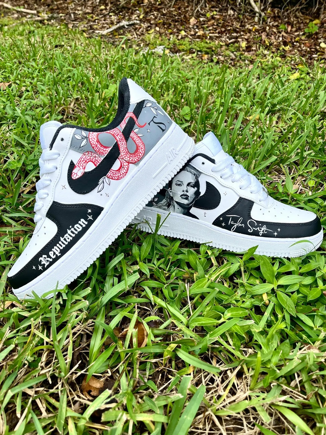 Custom Air Force 1 Black White Taylor Swift Reputation Theme-shecustomize