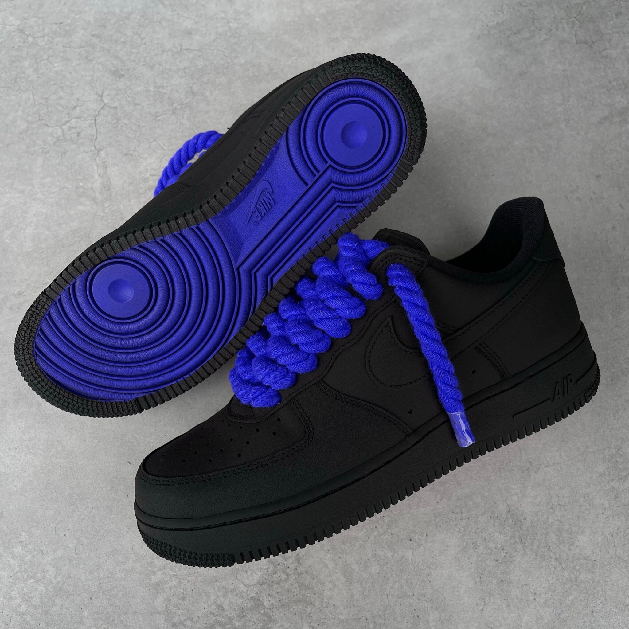 Custom Air Force 1 Black With Blue Laces And Soles-shecustomize