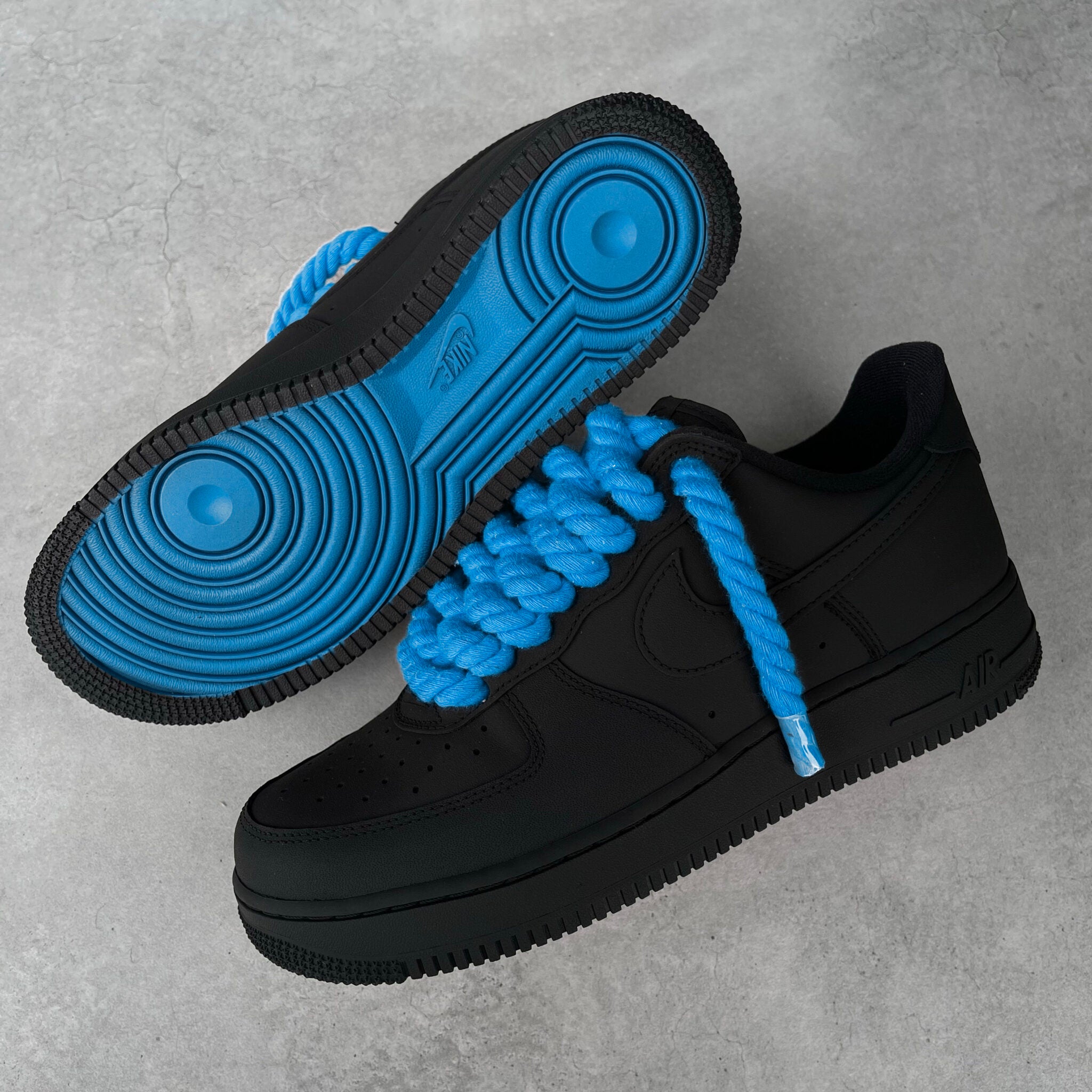Custom Air Force 1 Black With Blue Rope Laces-shecustomize