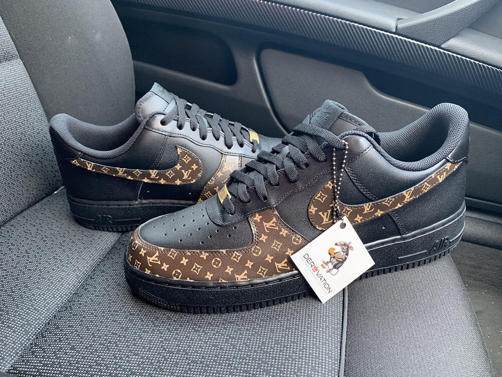 Custom Air Force 1 Black With Brown LV Pattern-shecustomize