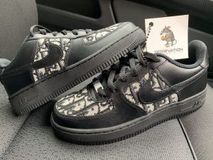 Custom Air Force 1 Black With Dior Logo Pattern
