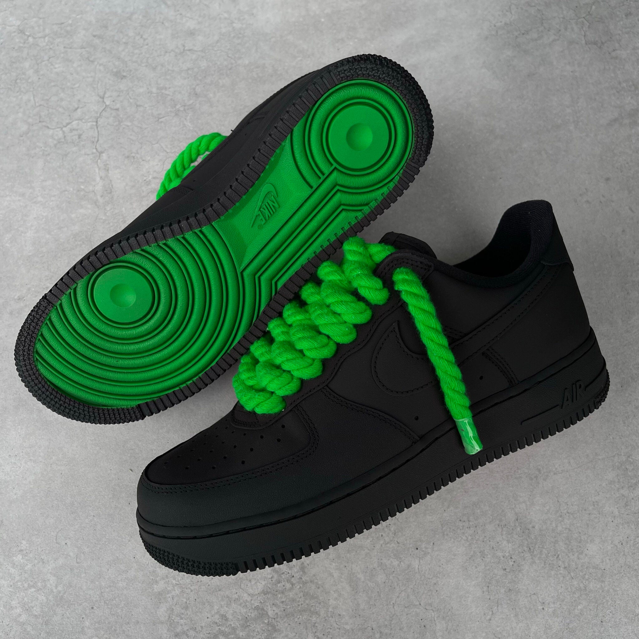 Custom Air Force 1 Black With Green Laces And Outsole-shecustomize