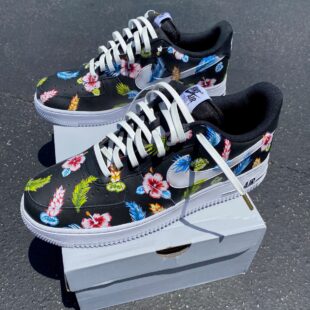 Custom Air Force 1 Black With Multicolor Floral Pattern-shecustomize