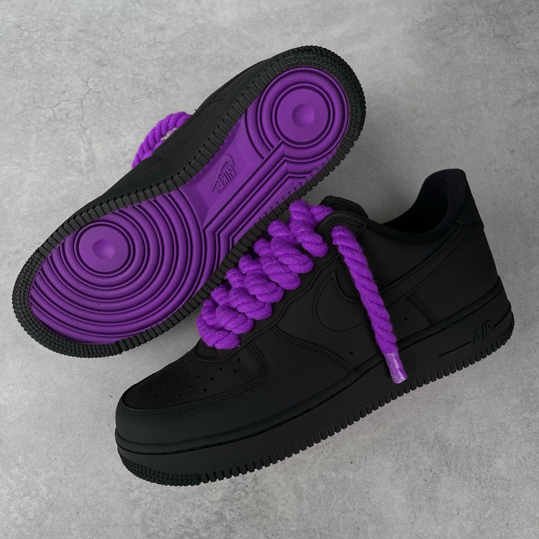 Custom Air Force 1 Black With Purple Laces And Purple Outsole-shecustomize