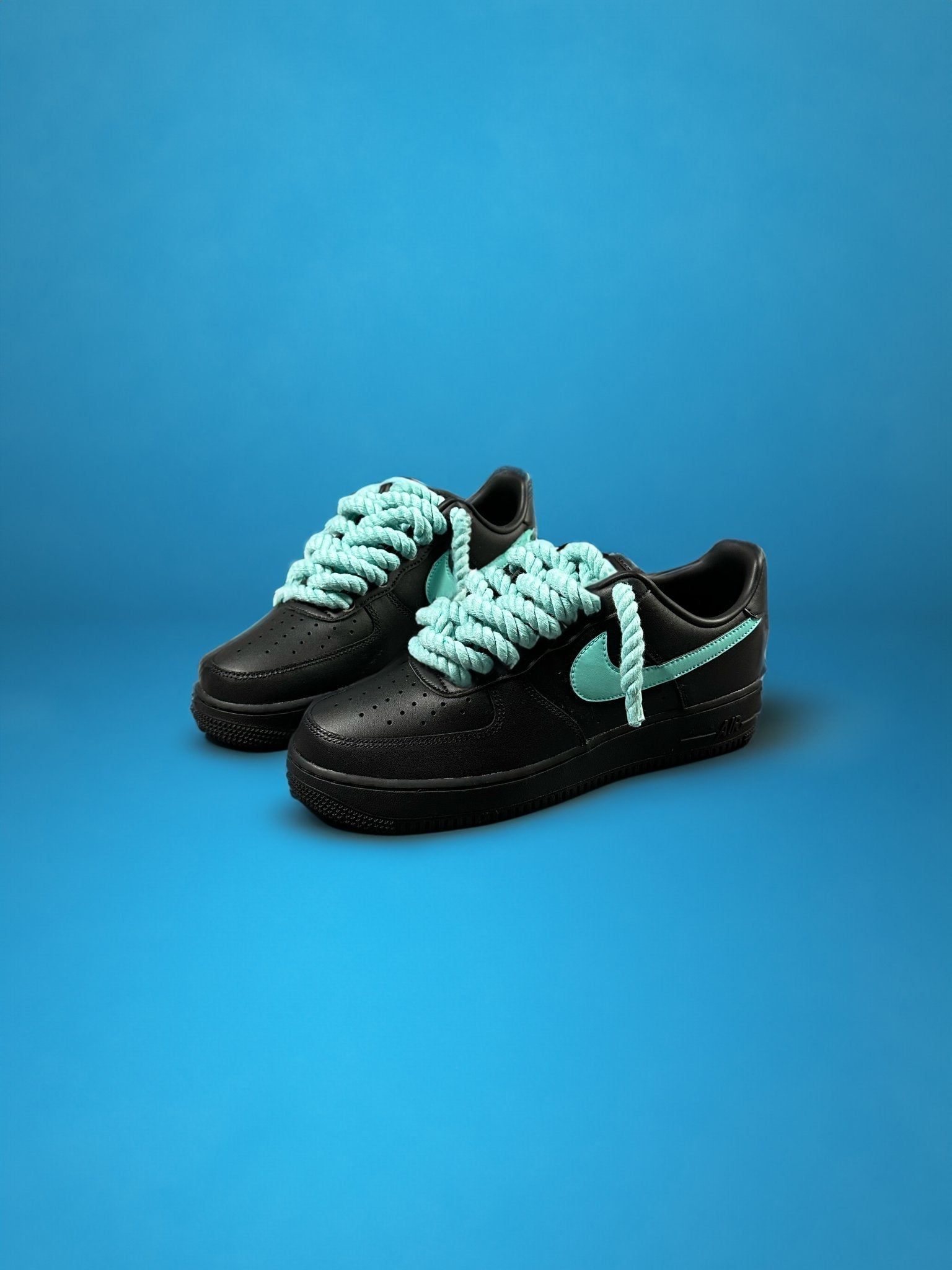 Custom Air Force 1 Black With Teal Rope Laces-shecustomize