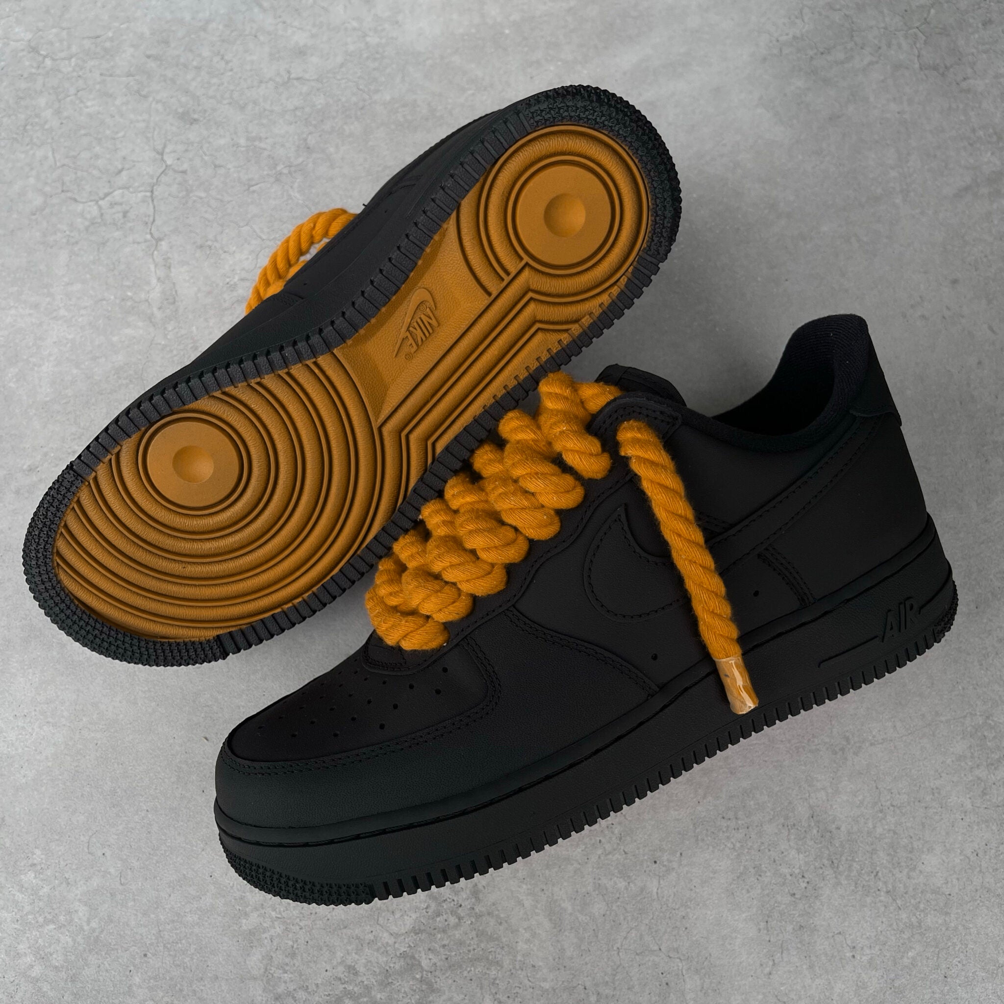 Custom Air Force 1 Black With Thick Orange Laces-shecustomize
