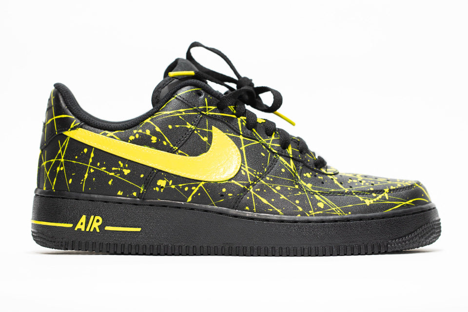 Custom Air Force 1 Black Yellow Swoosh And Splatter-shecustomize