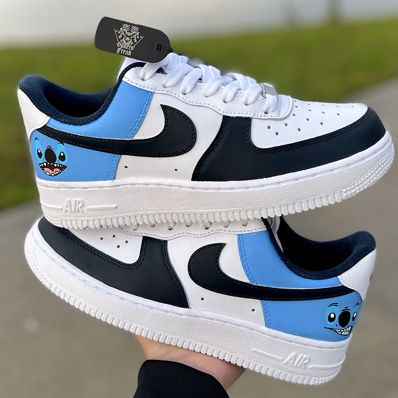 Custom Air Force 1 Blue And White Stitch Design