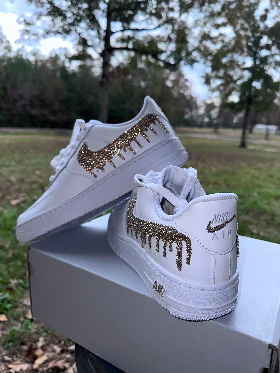 Custom Air Force 1 Gold Rhinestones Drip-shecustomize