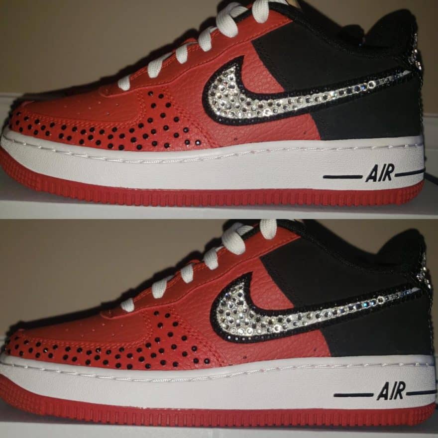 Custom Air Force 1 Red Black With Rhinestones-shecustomize
