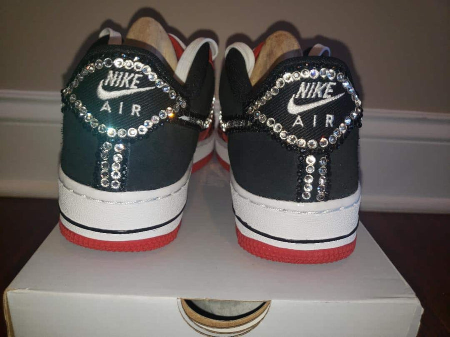 Custom Air Force 1 Red Black With Rhinestones-shecustomize