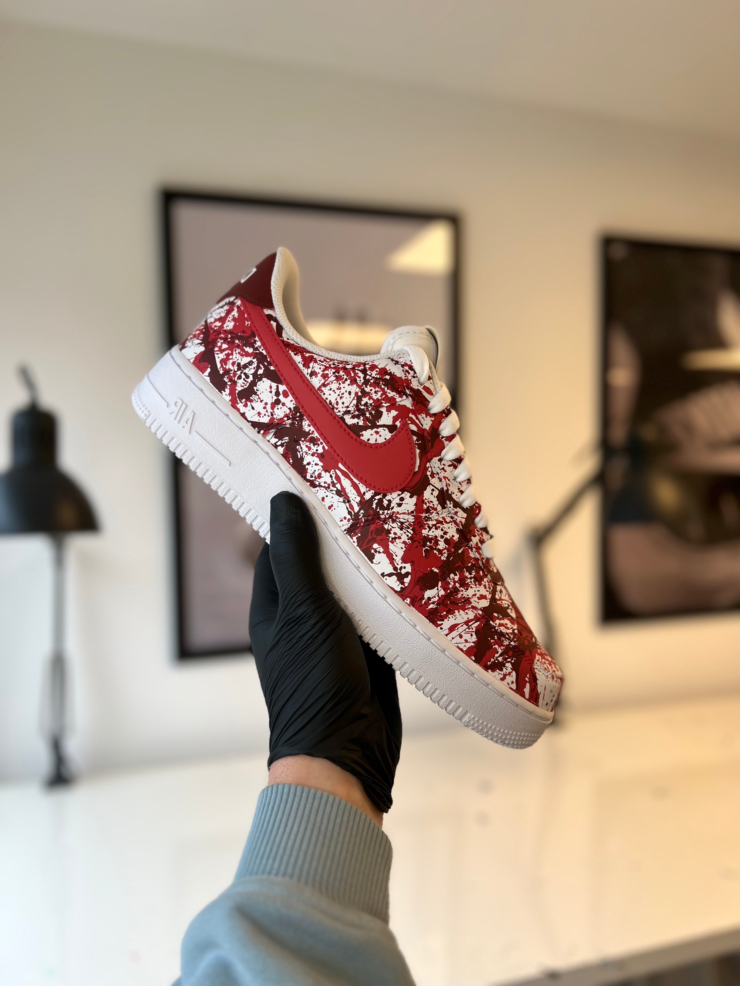 Custom Air Force 1 Red White Splatter Pattern-shecustomize