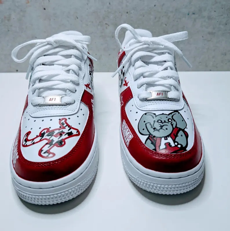 Custom Air Force 1 Red White With Houndstooth And Alabama Graphics-shecustomize