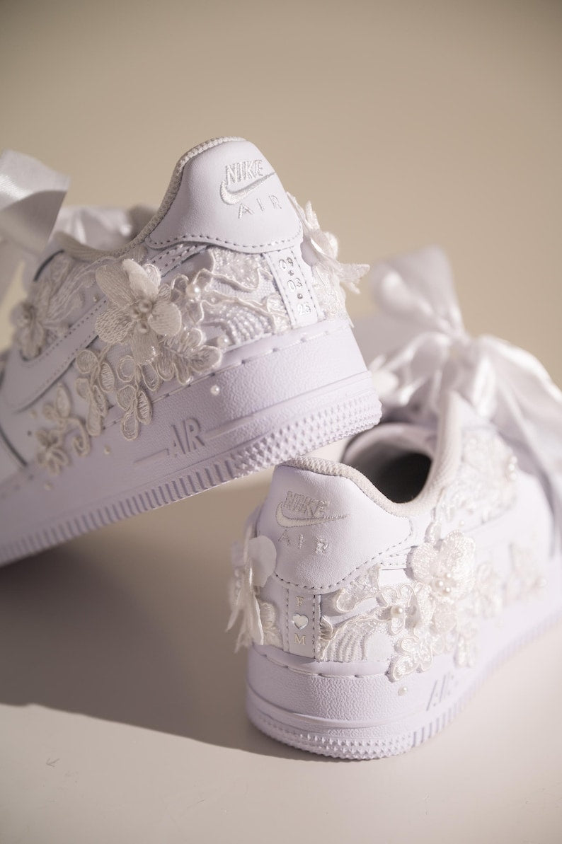 Custom Air Force 1 Wedding Shoes White Floral Embroidered